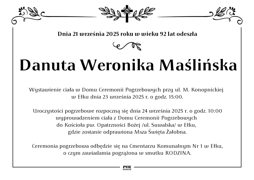 Danuta Weronika Maślińska - nekrolog